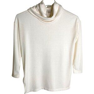 Loft Petites Womens Ivory Cowl-Neck 3/4 Sleeve Top Barbiecore Secretary Size XSP